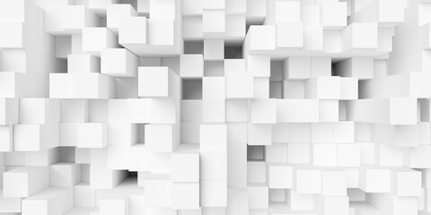 Random height scaled cubes or boxes perspective view geometry background wallpaper banner, flat lay