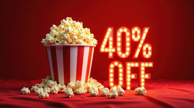 Popcorn discount extravaganza enjoy 40% off on delicious snacks in a red themed environment