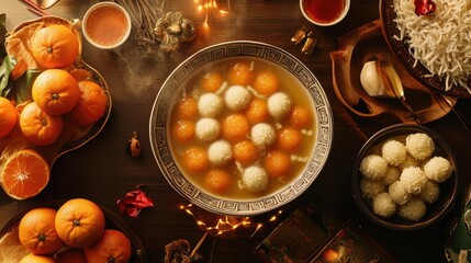 Symbolic Offering of Lotus Root Soup and Oranges