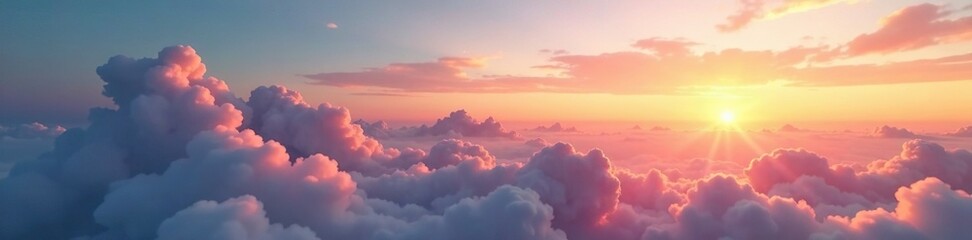 Naklejka premium Gentle clouds drift lazily across the sky at sunset, , serene mood, soft focus