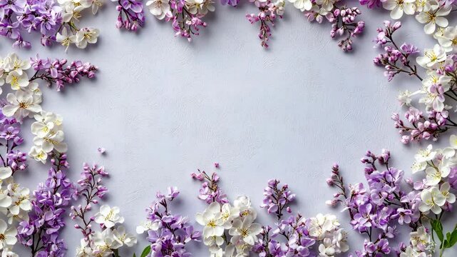 Beautiful floral arrangement featuring purple and white blossoms on a light background during spring