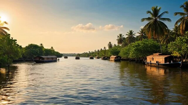 stunning Kerala backwaters India sunny day

