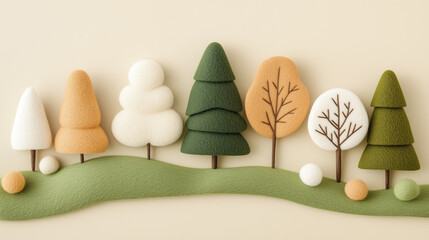 A cartoon tree on a dreamy green hill