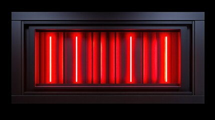 A radiant heater with glowing red elements on a contrasting black background