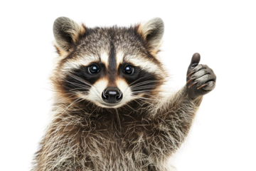 A lively raccoon giving a thumbs up of encouragement isolated on transparent background