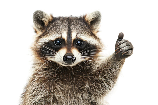A lively raccoon giving a thumbs up of encouragement isolated on transparent background