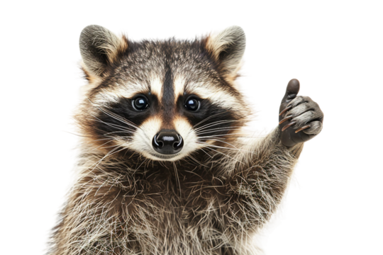 A lively raccoon giving a thumbs up of encouragement isolated on transparent background
