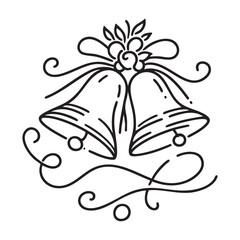 Bell in one continuous line drawing. Vector illustration. Christmas, wedding, holiday bells in one line style.