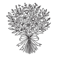 One continuous line drawing of beautiful fresh flowers bouquet. vector illustration