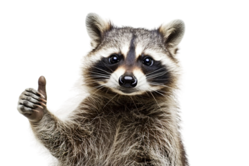 Cartoon-style raccoon giving a confident thumbs up isolated on transparent background