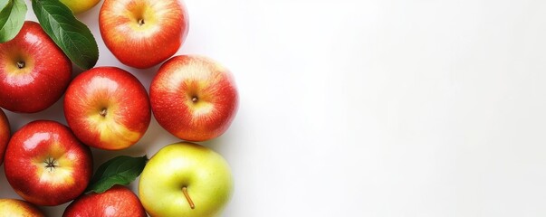 Assorted apples with blank space for dietrelated text, diet template, varied