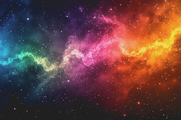 The bright night sky is a rainbow of colors blending perfectly. Stars twinkle in different shades.