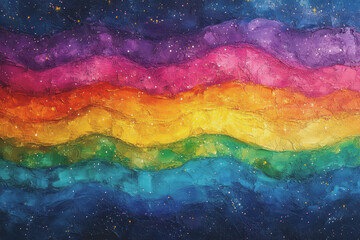 The bright night sky is a rainbow of colors blending perfectly. Stars twinkle in different shades.