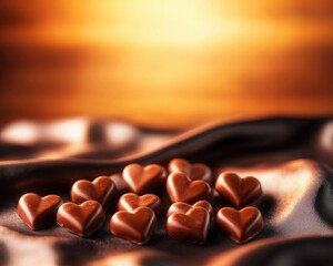 Heart-shaped chocolate delights on silk fabric romantic setting food luxurious atmosphere