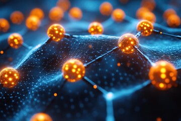 Exploring a network of glowing particles in a futuristic digital environment