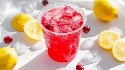 Refreshing Cranberry Lemonade with Ice Cubes on a Sunny Day