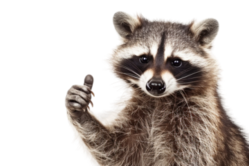 A friendly raccoon expressing positivity with a thumbs up isolated on transparent background