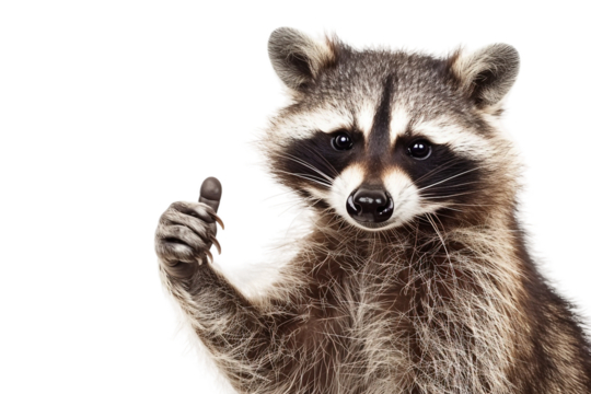 A friendly raccoon expressing positivity with a thumbs up isolated on transparent background