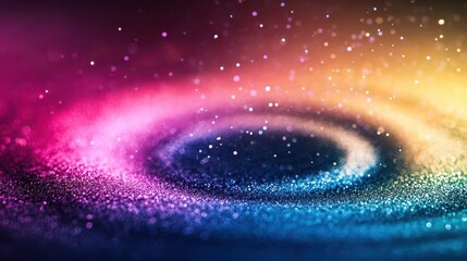 Fototapeta premium Rainbow powder particles creating concentric circular waves, stylized and textured