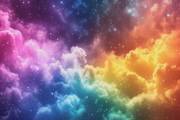 Naklejka premium The bright night sky is a rainbow of colors blending perfectly. Stars twinkle in different shades.