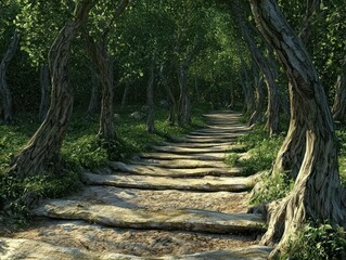Fototapeta premium Exploring a lush jungle trail nature scene hyperrealistic style tranquil environment ground level view adventure concept