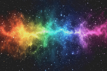 The bright night sky is a rainbow of colors blending perfectly. Stars twinkle in different shades.