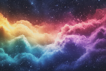 Fototapeta premium The bright night sky is a rainbow of colors blending perfectly. Stars twinkle in different shades.