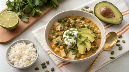 Colorful bowl of soup with garnishes showcasing fresh ingredients and vibrant toppings