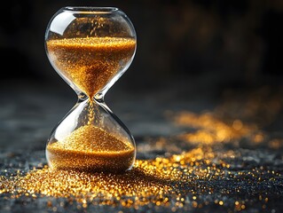 Symbolic Hourglass with Last Grains of Sand Reflecting Bankruptcy Crisis and Deadline Urgency