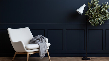 Stylish Armchair with Cozy Throw and Geometric Floor Lamp
