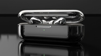 A sleek charging case with wireless earbuds, showcasing modern audio technology.