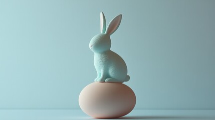 Obraz premium A bunny silhouette topped with a single pastel egg, set against a plain white background that exudes a modern, minimalist vibe.