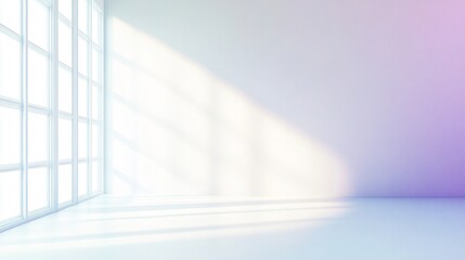 A minimalist gradient mural fading from pale lavender to white, adding softness to the room