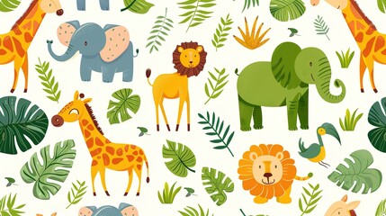 Naklejka premium jungle safari seamless pattern wallpaper
