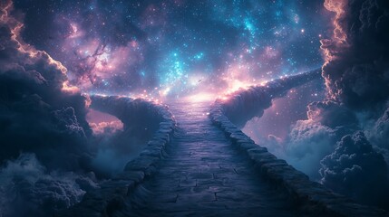 Fototapeta premium Ethereal Pathway Through Cosmic Clouds and Starry Skies at Night