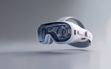 Futuristic white virtual reality headset with transparent visor and sleek design