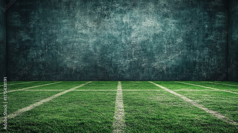 Aufkleber empty playing field with vibrant green grass and a grunge wall backdrop creating a dramatic and atmo