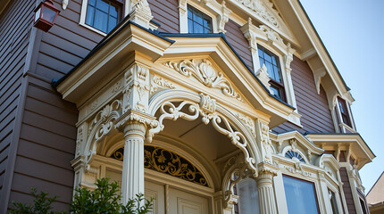Obraz premium Ornate Porch and Entryway of Victorian-Style House
