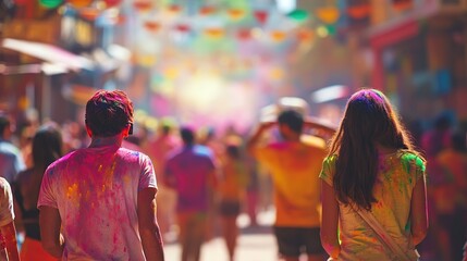 Obraz premium Colorful street festival captures joyful moments filled with vib