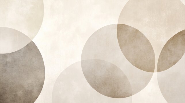 A wall mural of overlapping circles in neutral tones, creating a minimalist yet artistic vibe