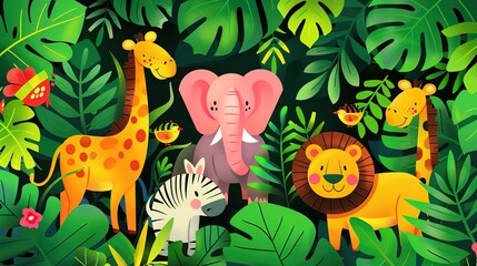 Obraz premium jungle safari seamless pattern wallpaper