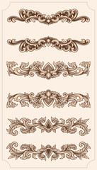 Set of vintage border ornament vector design element in soft colour