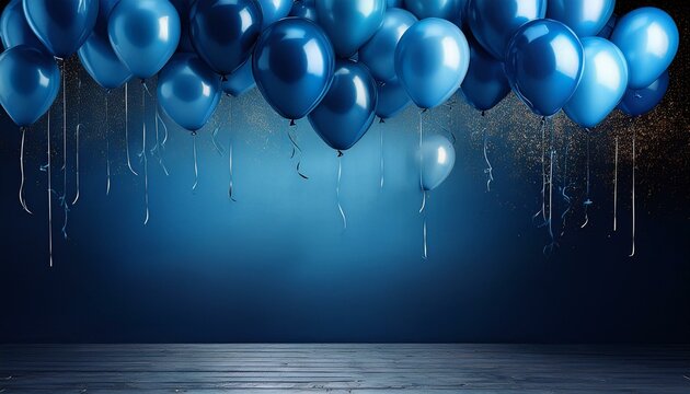 birthday party blue balloons on darkish blue historical past birthday party holiday birthday celebration template