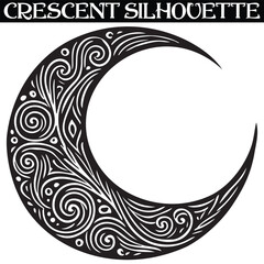 Crescent silhouette. Simple celestial shapes. Silhouette graphic elements. Icon sleep. Half moon with star. Black outline. Vector.