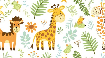 Obraz premium jungle safari seamless pattern wallpaper
