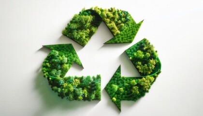 Lush green recycling symbol made from vibrant moss and vegetation promoting eco-friendly sustainability, environmental awareness, and circular economy

