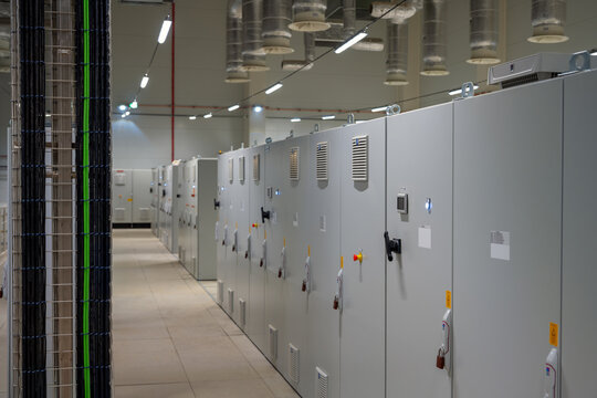 Electrical switch gear cabinets inside medium voltage room