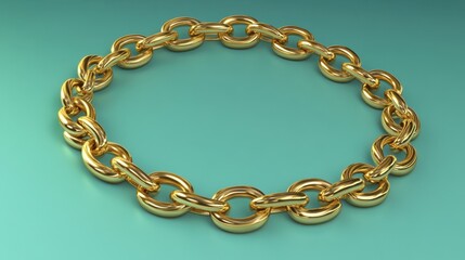 Obraz premium A simple gold chain necklace coiled neatly on a gradient teal background