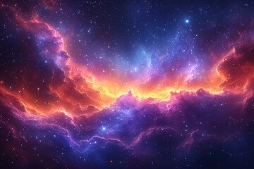 Obraz premium Colorful cosmic clouds illuminated by stars create a vibrant scene in deep space at dusk