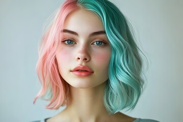 Naklejka premium Vibrant hair colors blend beautifully, showcasing unique hairsty